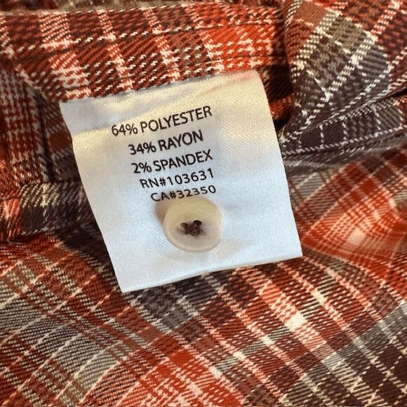 NWT SIMMS Gallatin Long Sleeve Flannel Shirt Orange Plaid Pearl Snap Size Medium - Picture 10 of 16